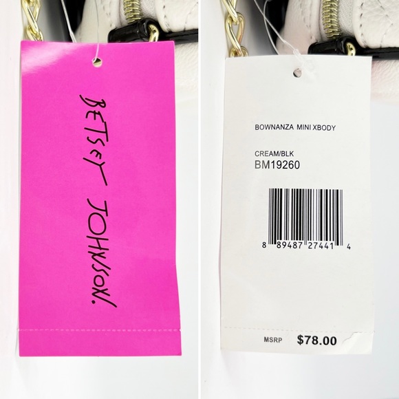 Betsey Johnson Bownanza Mini Crossbody Bag Cream Black Bow Pearl Quilted New NWT - Picture 12 of 13